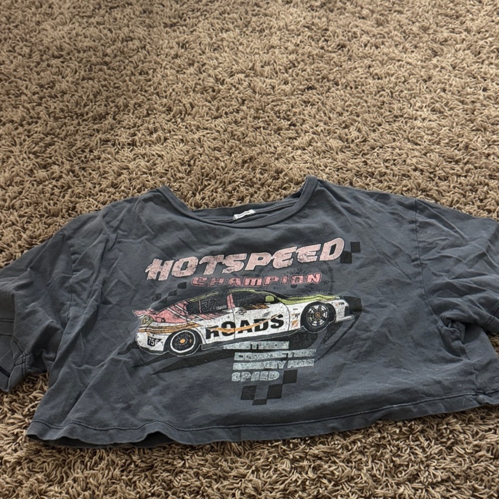 grey garage cropped graphic tee